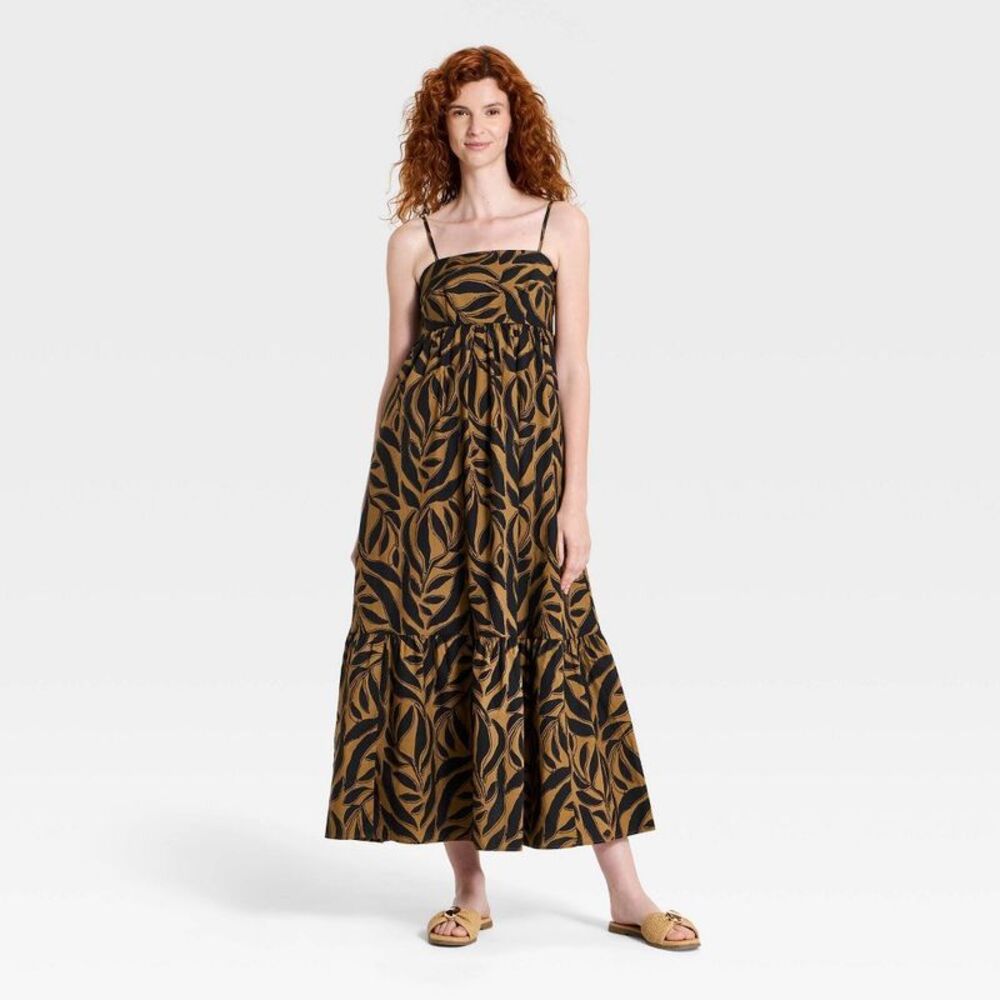 Women's Cami Maxi Dress - A New Day Black/Brown M: Cottagecore